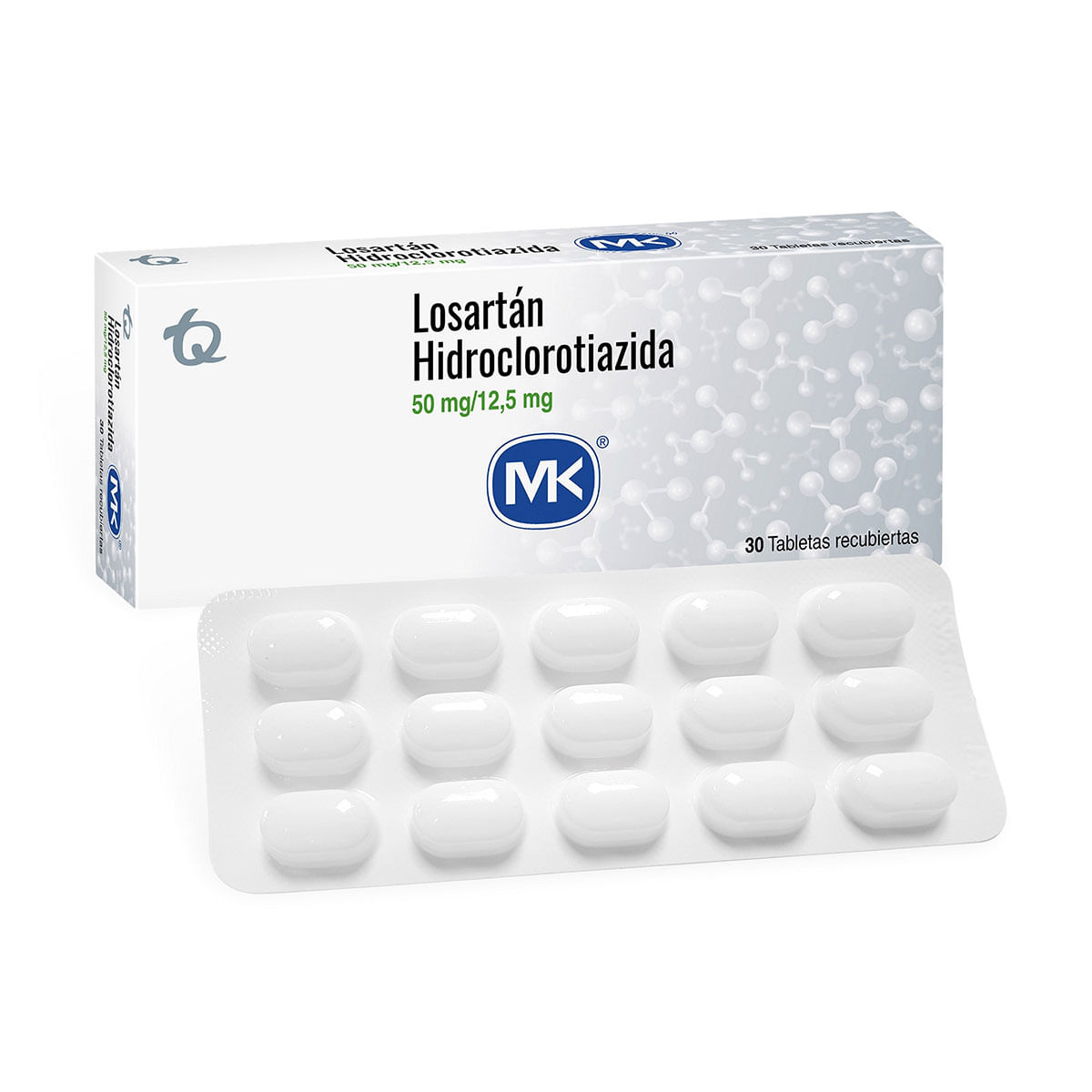 Losartán Hidroclorotiazida Mk 50 Mg / 12.5 Mg Caja X 30 Tabletas Recubiertas.