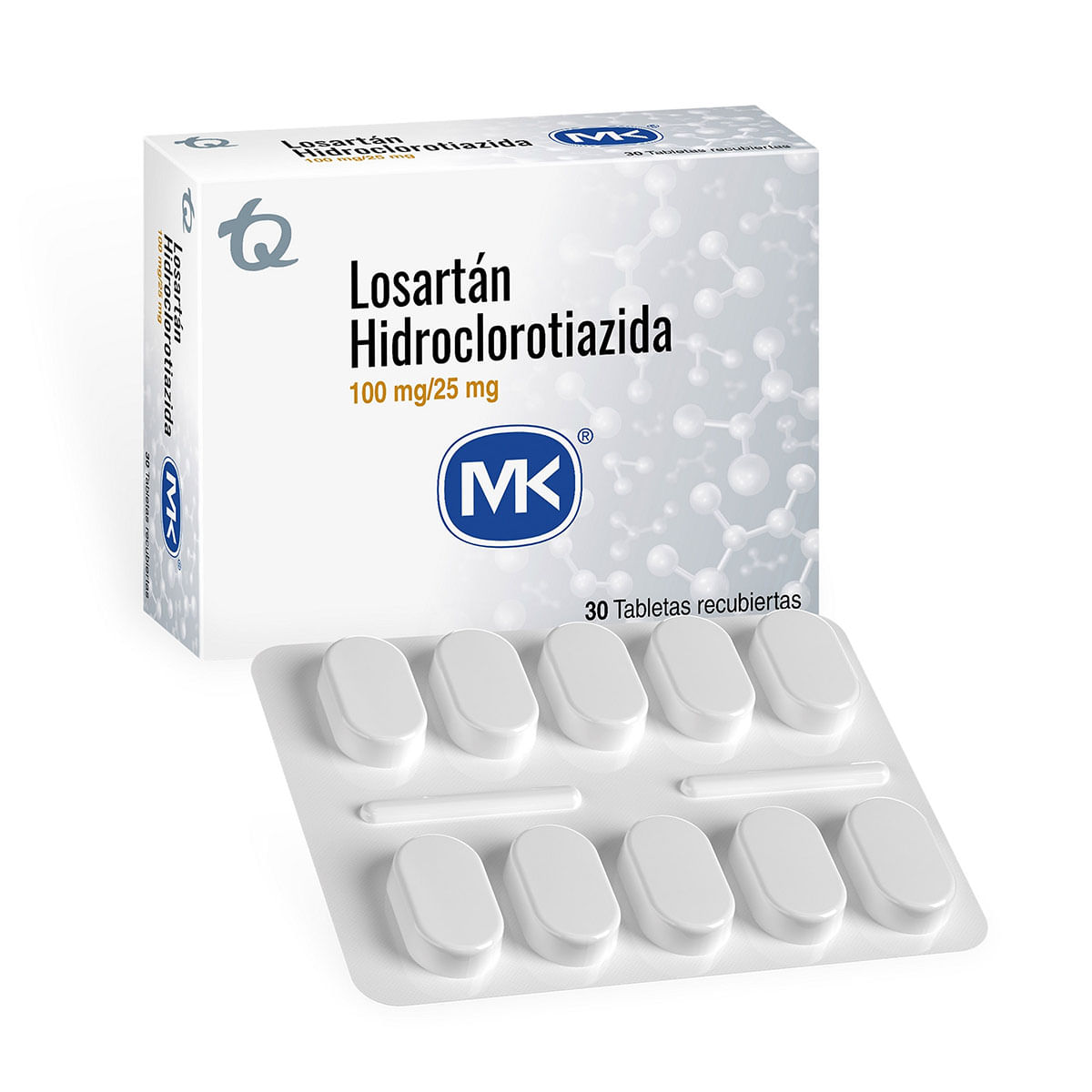 Losartán Hidroclorotiazida Mk 100 Mg / 25 Mg Caja X 30 Tabletas Recubiertas.