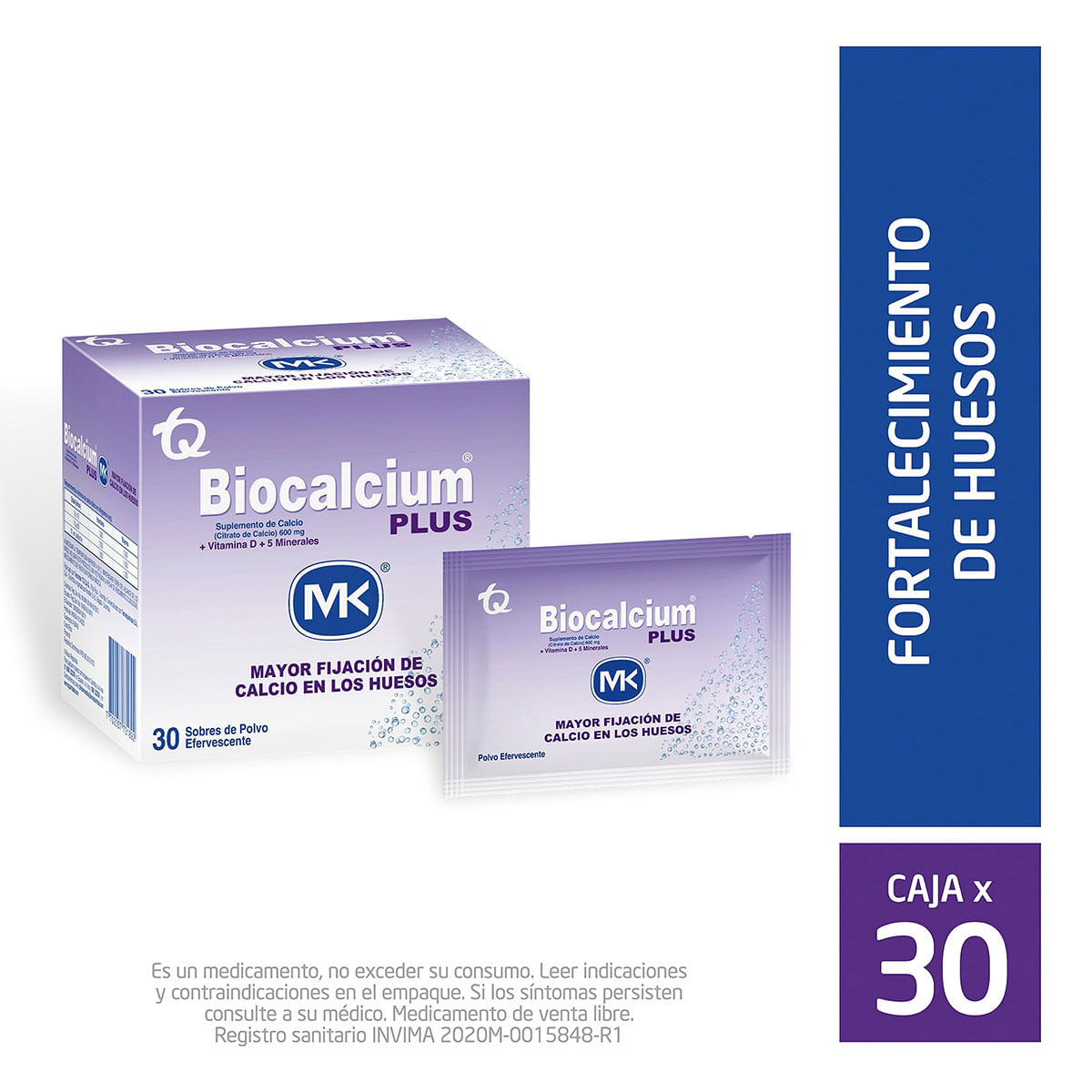 Biocalcium Plus 600 Mg Mk Polvo Efervescente Caja X 30 Sobres.