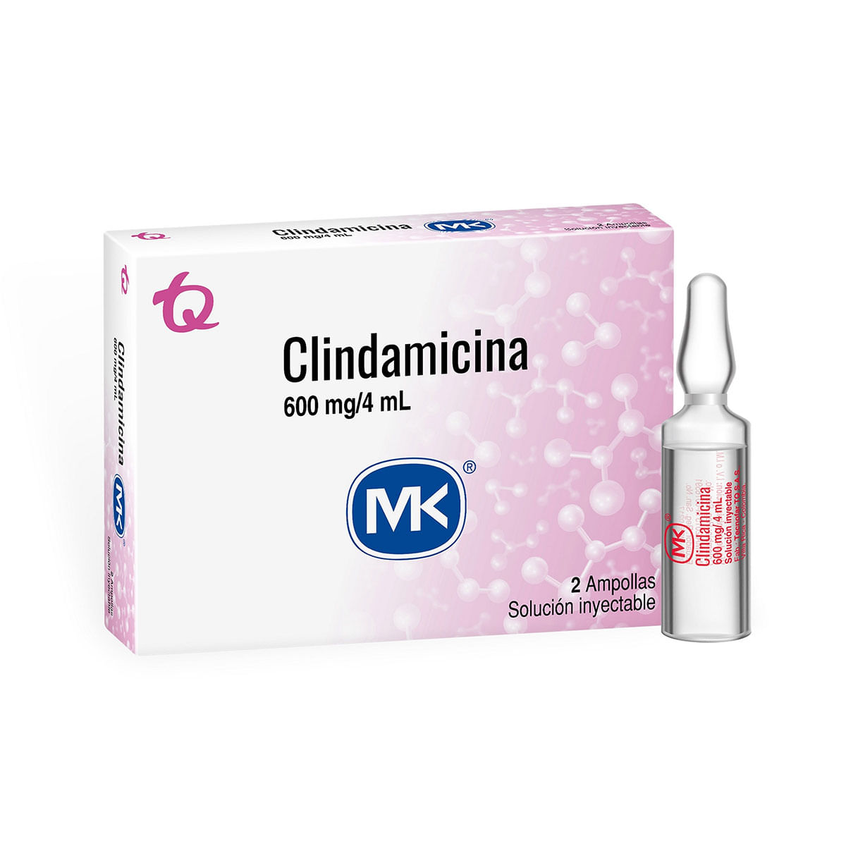 Solución Inyectable Clindamicina 600 Mg/4 Ml Mk Caja X 2 Ampollas.