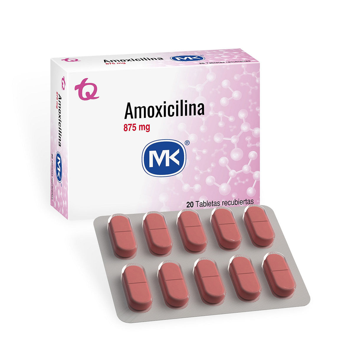 Amoxicilina 875 Mg Mk Caja X 20 Tabletas Recubiertas