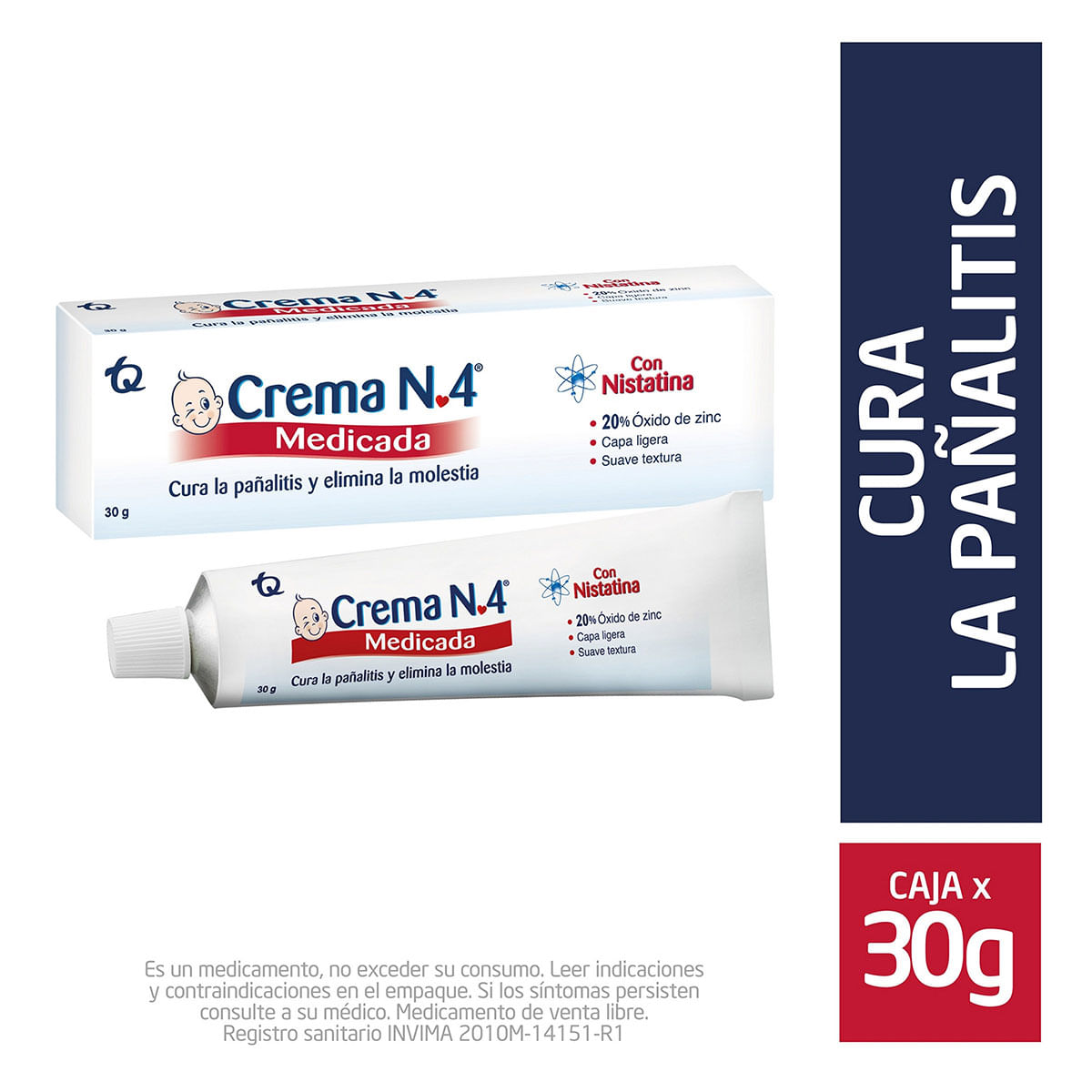 Crema No 4 Medicada Pañalitis Con Nistatina Y Óxido De Zinc Tubo X 30 G.