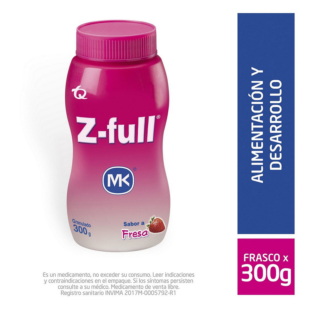 Suplemento Multivitamínico Z-Full Con Zinc Mk Granulado Fresa Frasco X 300 G.