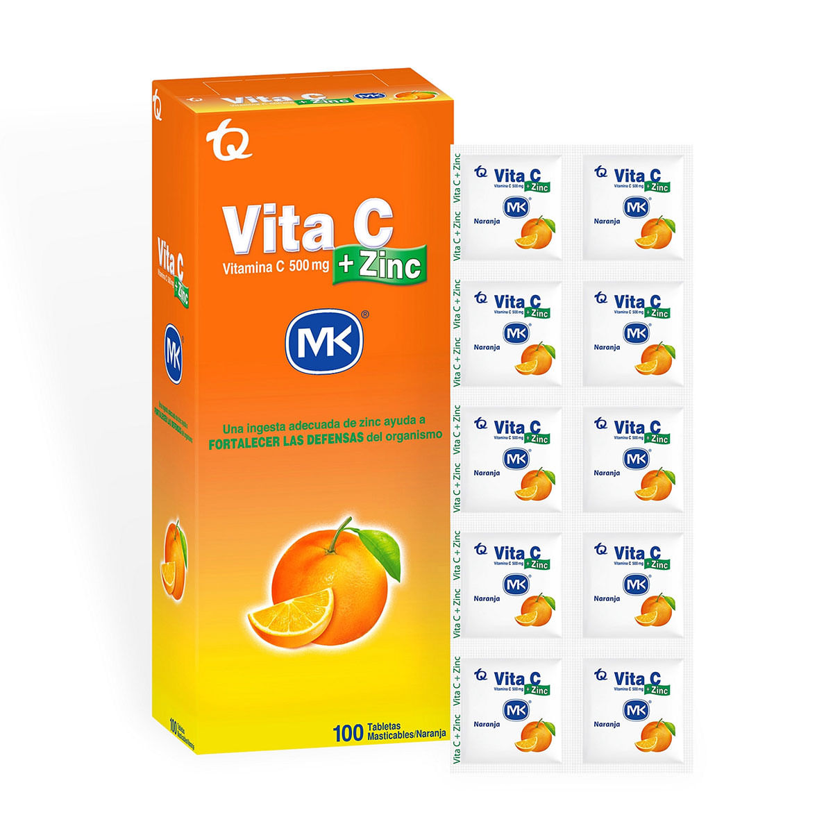 Vita C 500 Mg + Zinc Mk Naranja Caja X 100 Tabletas Masticables.