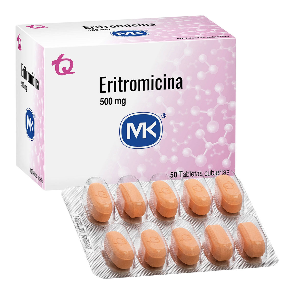 Eritromicina 500 Mg Mk Caja X 50 Tabletas Cubiertas.