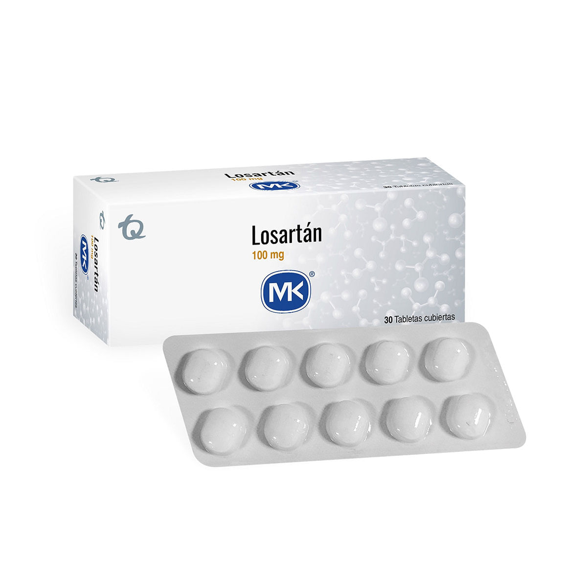 Losartán 100 Mg Mk Caja X 30 Tabletas Cubiertas.