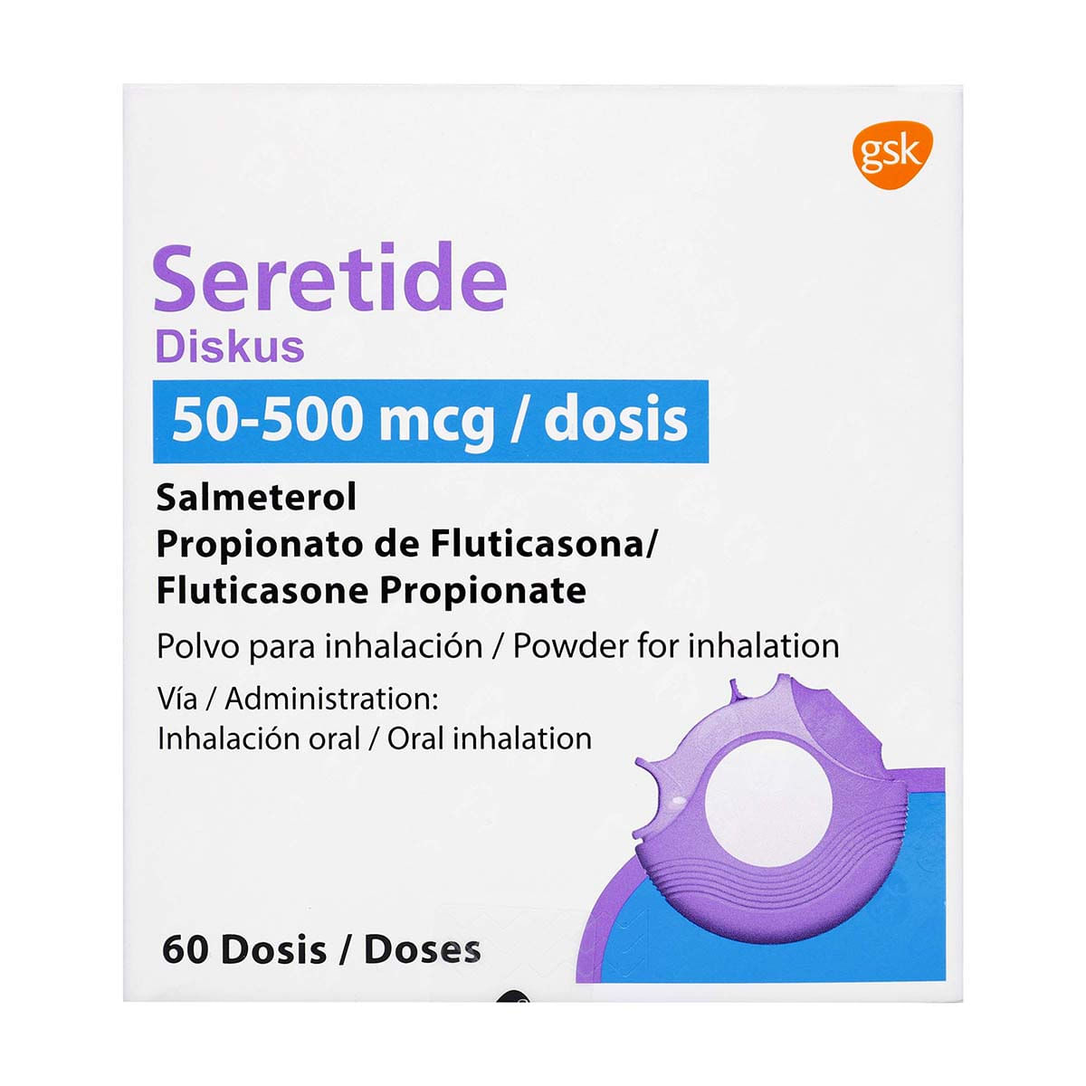 Seretide Diskus 50 Mcg/500 Mcg Gsk Polvo Caja X 60 Dosis.