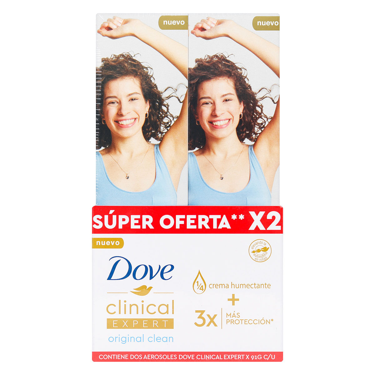Desodorante Dove Clinical Expert Original Clean Mujer 3X Más Protección Aerosol X 91 G Super Oferta X 2 Uds.