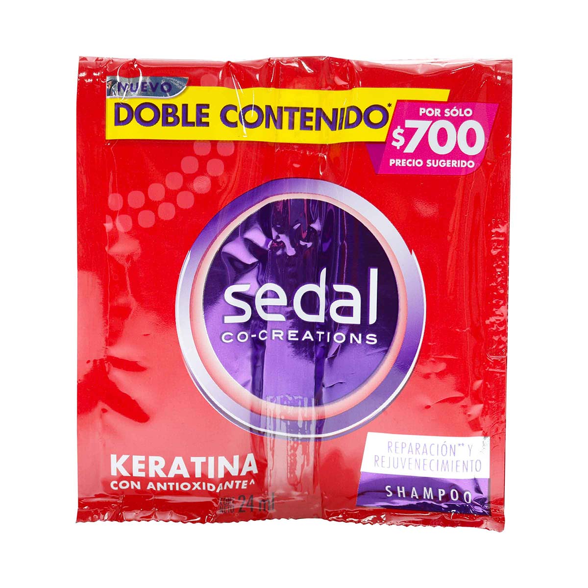 Shampoo Sedal Keratina Con Antioxidante 24 Ml X 12 Sobres.