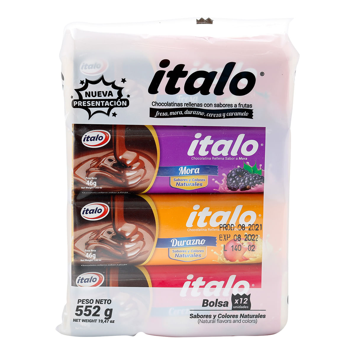 Chocolatina Rellena Con Sabor A Frutas Italo X 46 G Paquete X 12 Uds Surtidas.
