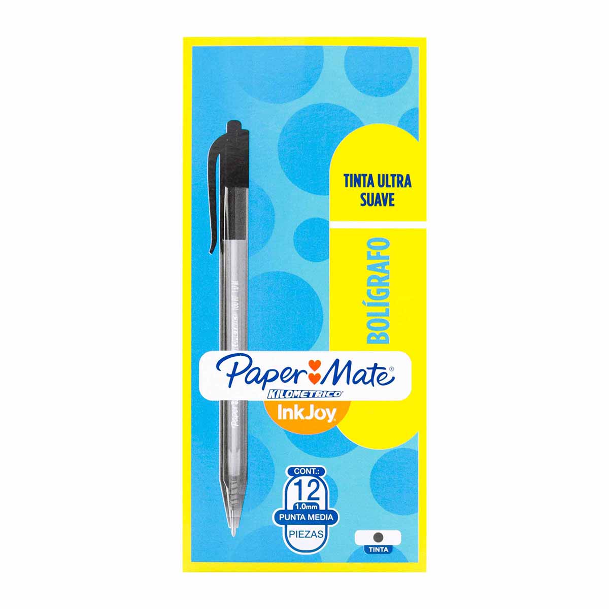 Bolígrafo Paper Mate Kilométrico Ink Joy Retráctil Negro Caja x 12 Uds