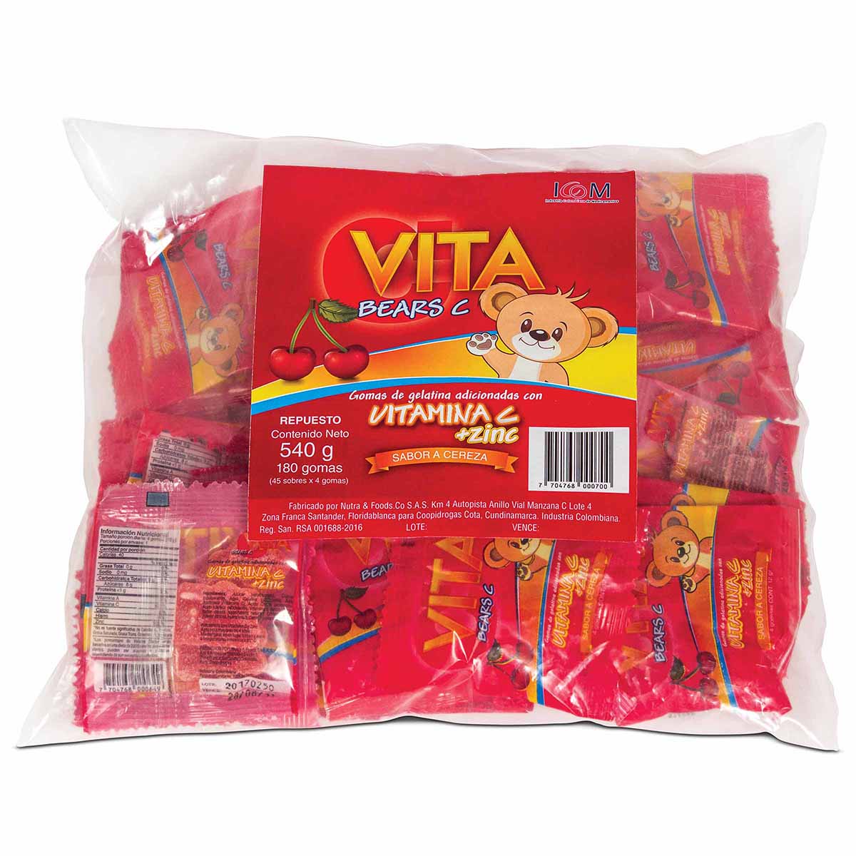 Gomas de Gelatina Icom Vita Bears C Cereza Repuesto x 540 g x 180 Uds