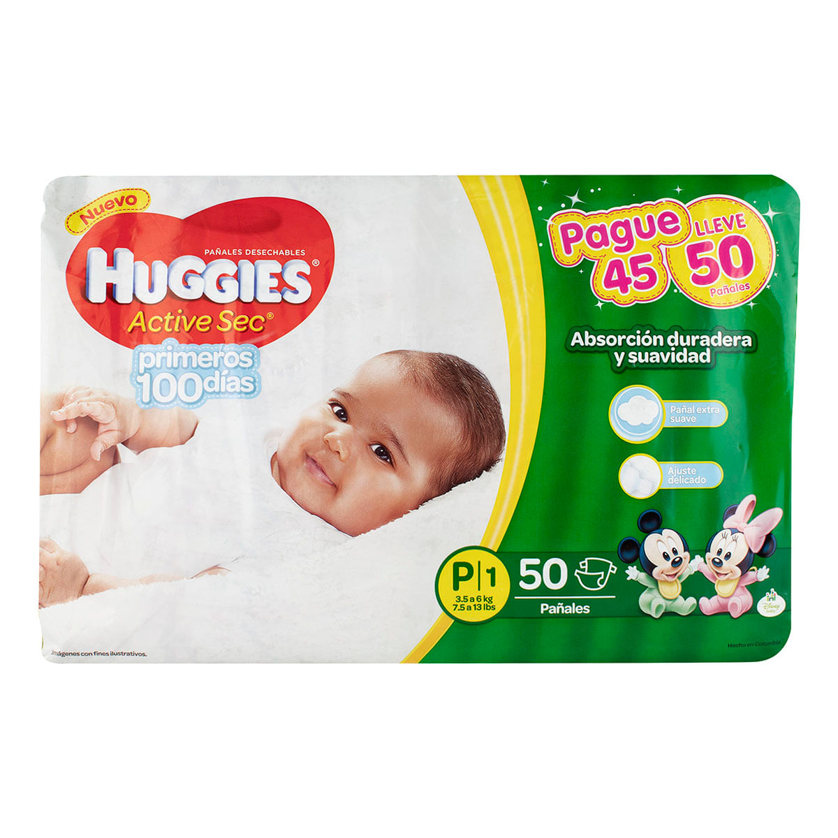 Pañales Huggies Active Sec Recién Nacido Etapa 1 Empaque x 50 Uds.