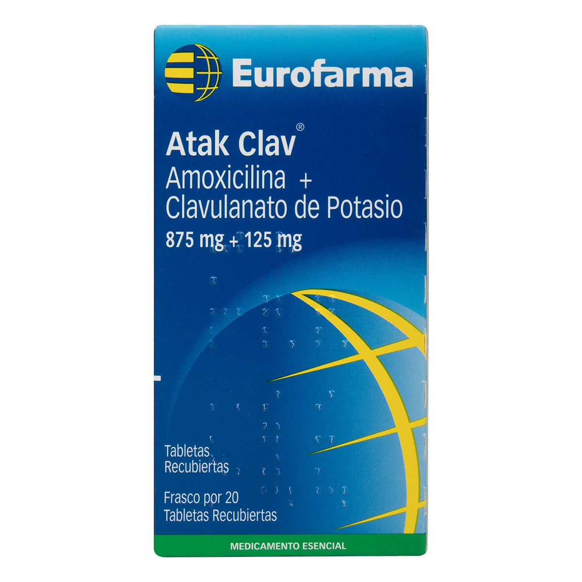 Atak Clav 875 Mg/125 Mg Eurofarma Frasco X 20 Tabletas Recubiertas.