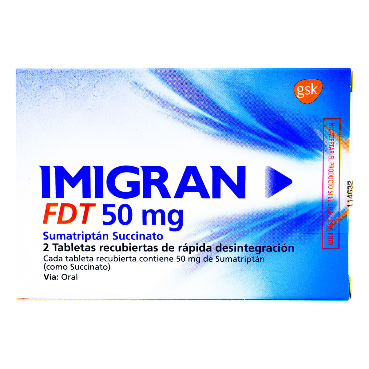 Imigran Fdt 50 Mg Gsk Caja X 2 Tabletas Recubiertas.
