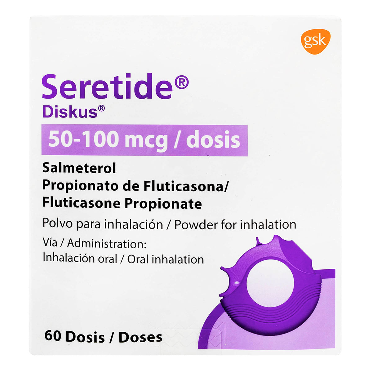 Seretide Diskus 50 Mcg/100 Mcg Gsk Polvo Caja X 60 Dosis.