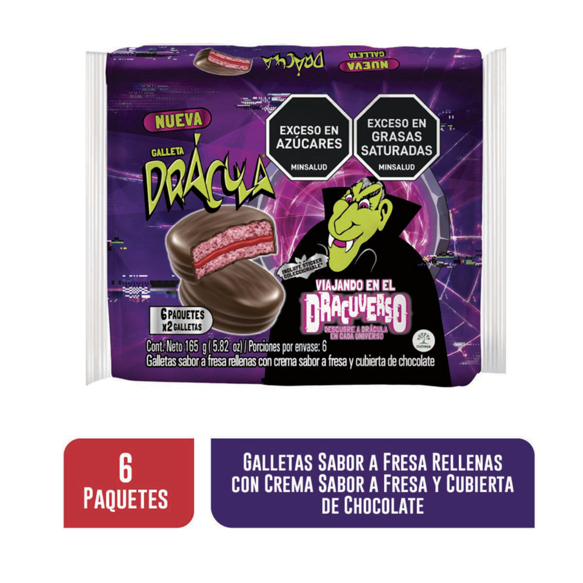 Galleta Drácula con Relleno Sabor Fresa Paquete x 6 uds