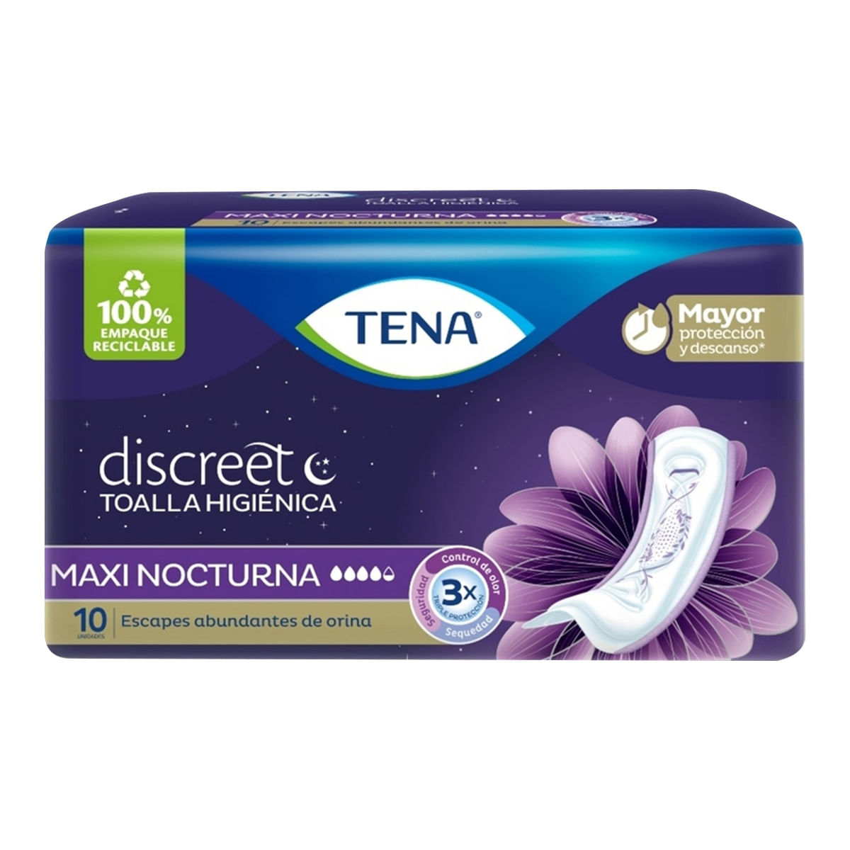 Toalla Higiénica Tena Discreet Maxi Nocturna Paquete x 10 uds