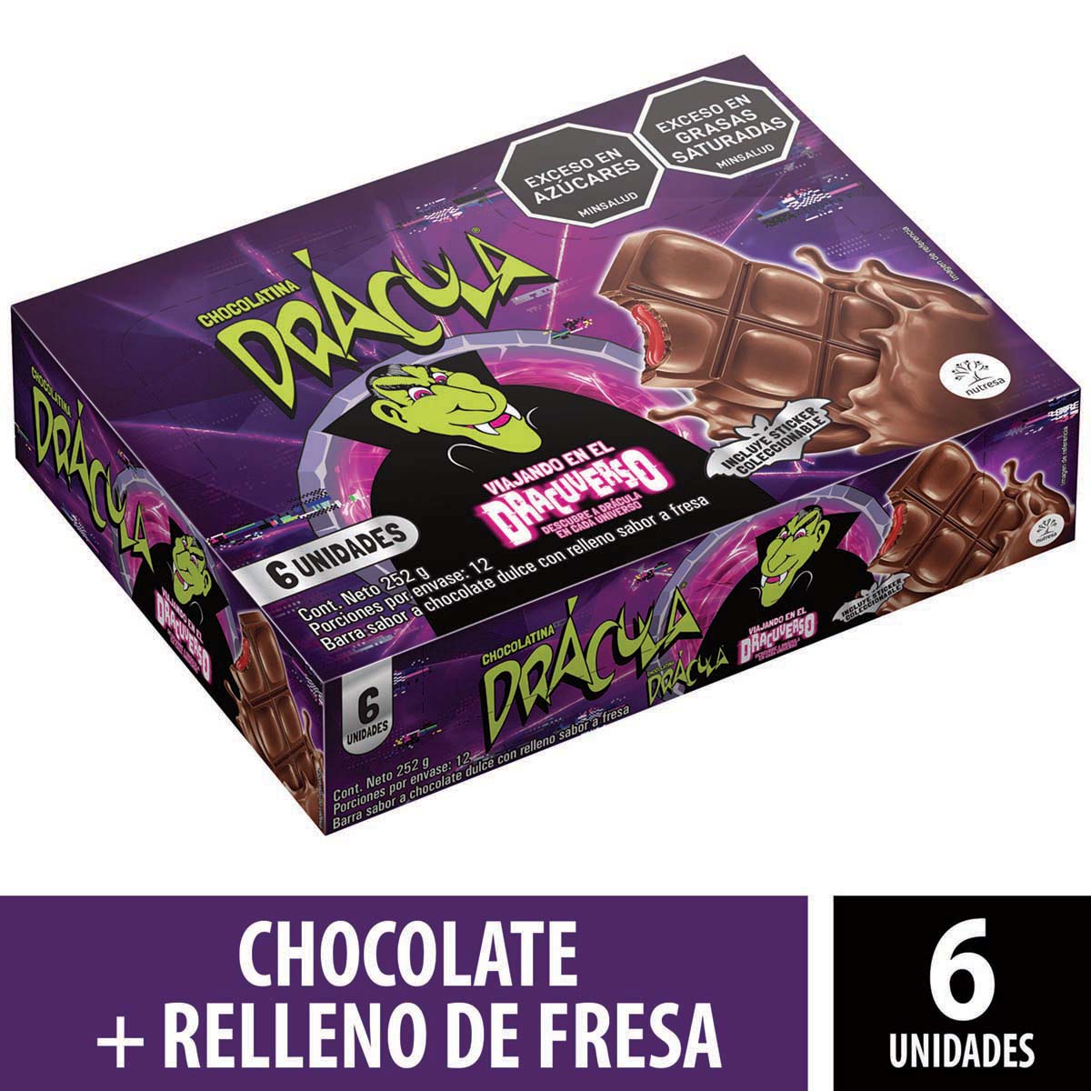 Chocolatina Drácula con Relleno Sabor Fresa Caja x 6 uds