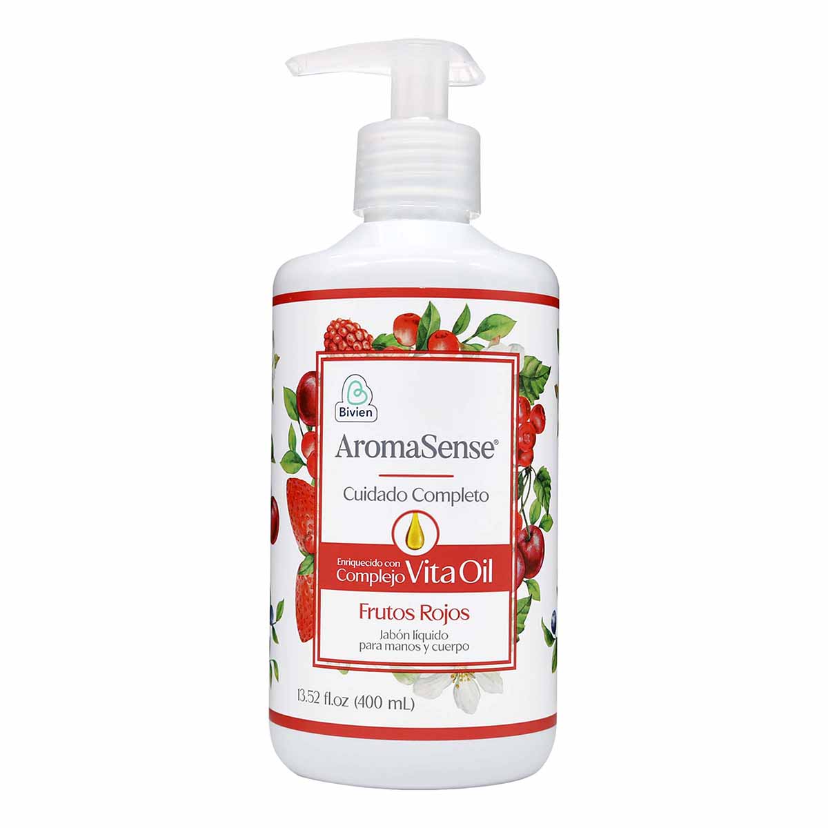 Jabón Líquido Manos y Cuerpo Aromasense Frutos Rojos Bivien Frasco x 400 mL