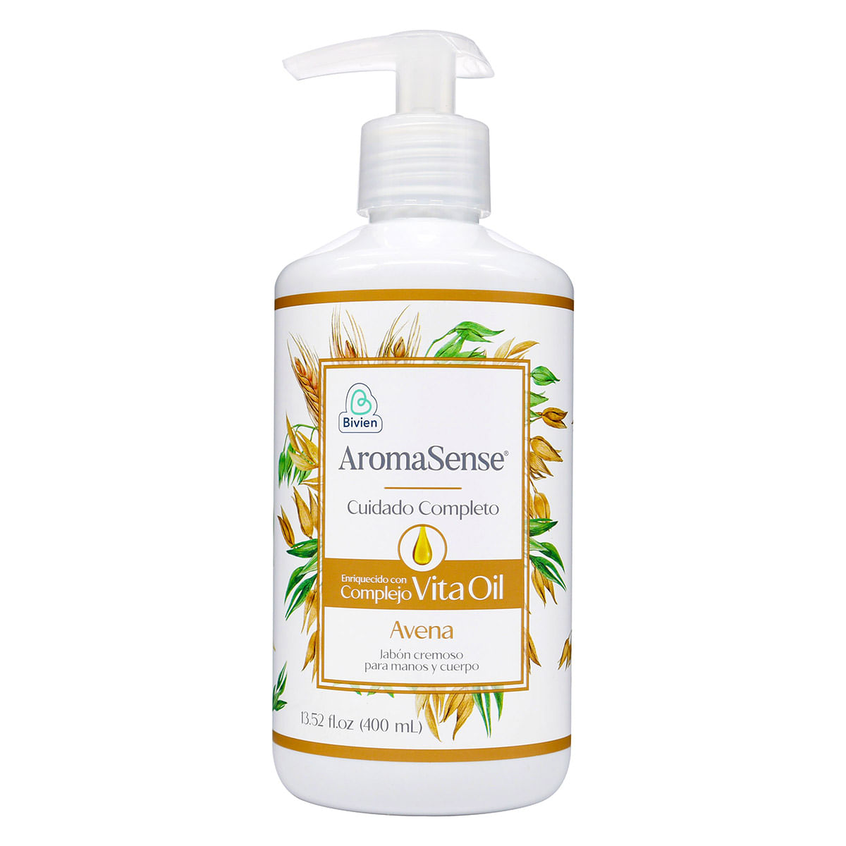 Jabón Cremoso Manos y Cuerpo Aromasense Avena Bivien Frasco x 400 mL