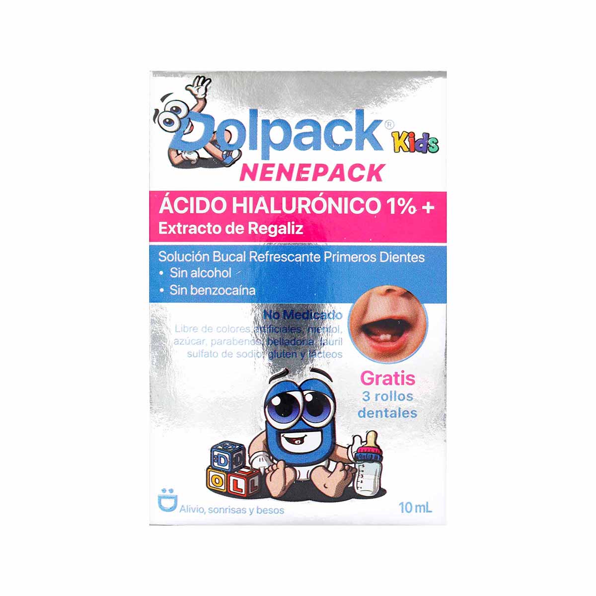 Solución Bucal Dolpack Kids Nenepack Frasco x 10 mL + 3 Rollos Dentales