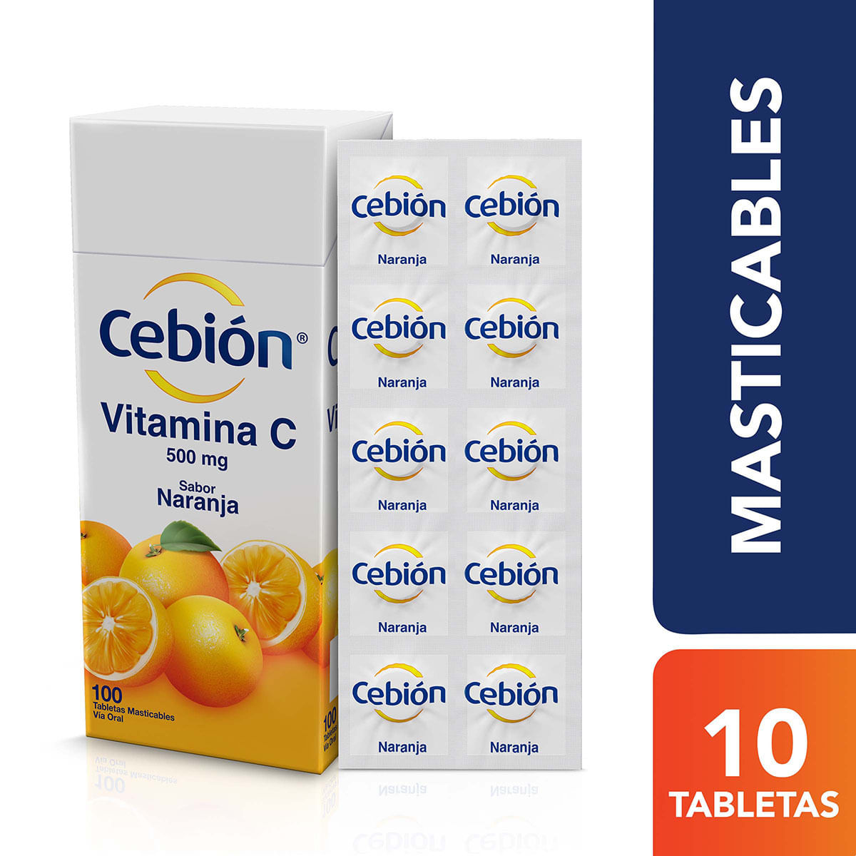 Cebión 500 Mg Merck Naranja Caja X 100 Tabletas Masticables.
