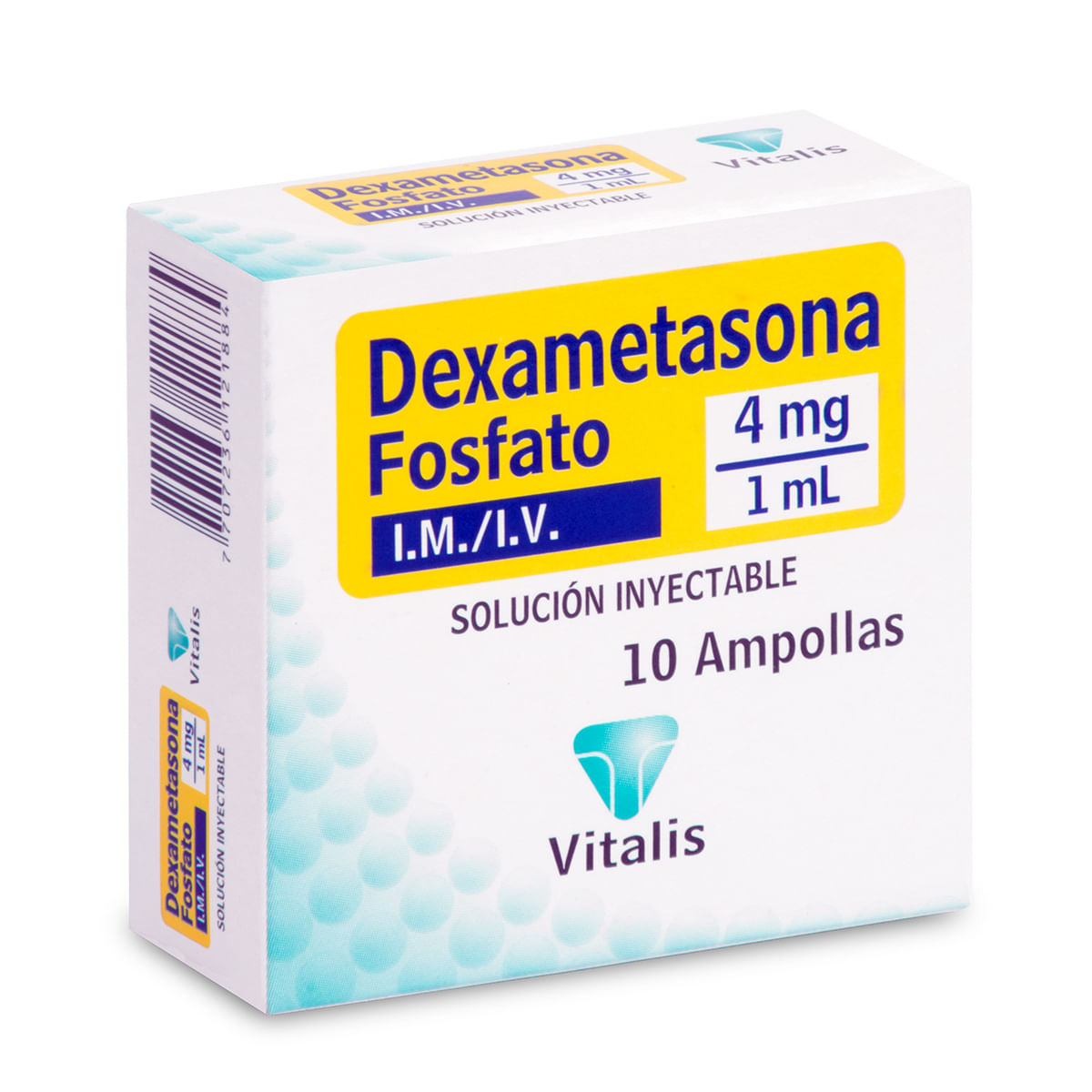 Solución Inyectable Dexametasona Fosfato 4 Mg/1 Ml Vitalis Caja X 10 Ampollas.