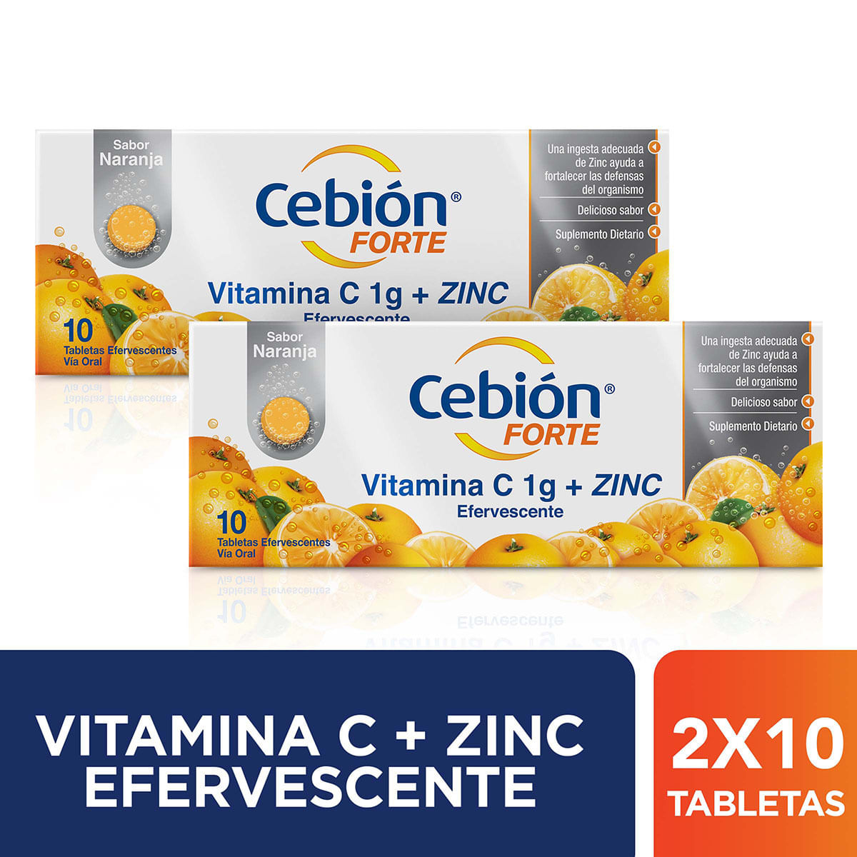 Cebión Forte 1 G Merck Naranja Caja X 10 Tabletas Efervescentes X 2 Uds Dúo Pack Precio Especial.