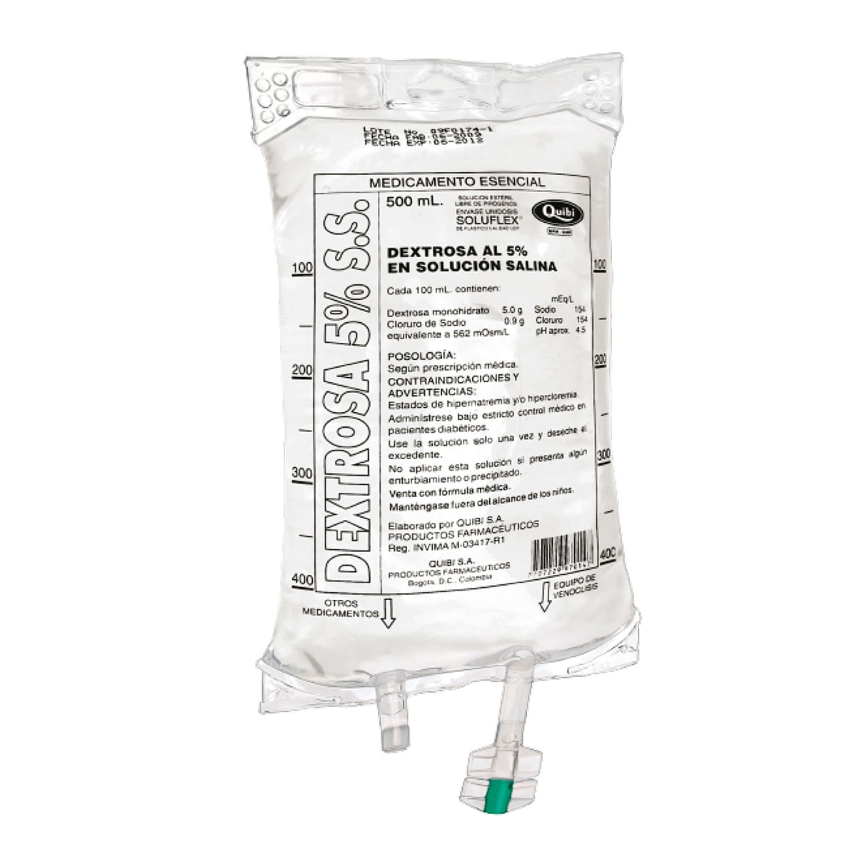 Solución Salina Dextrosa 5% Ss Quibi Bolsa X 500 Ml.