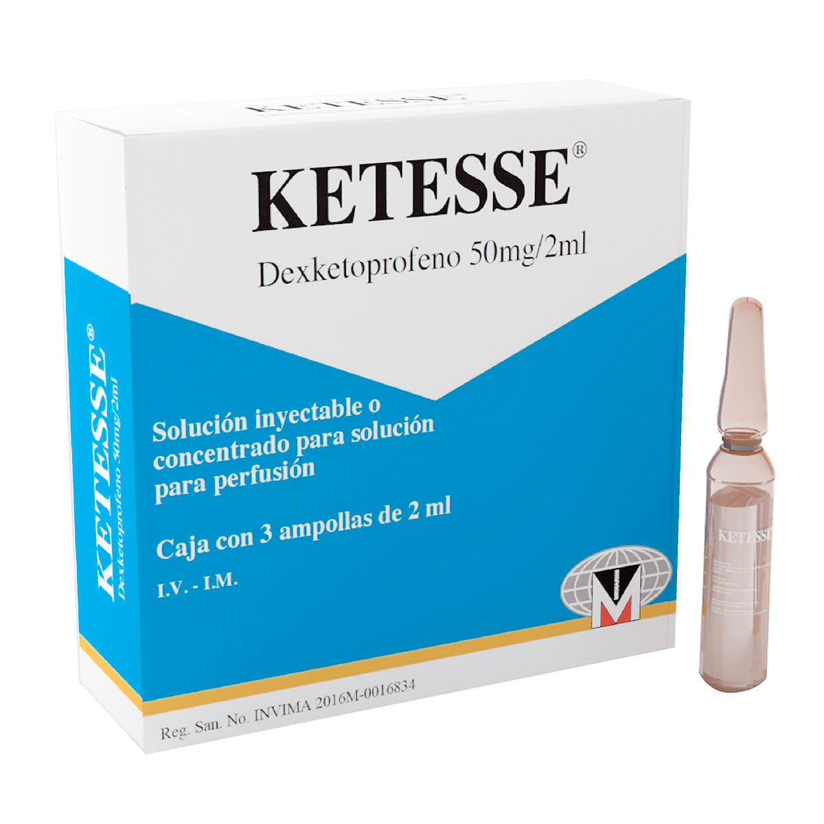 Solución Inyectable Ketesse 50 Mg/2 Ml A Menarini Caja X 3 Ampollas.