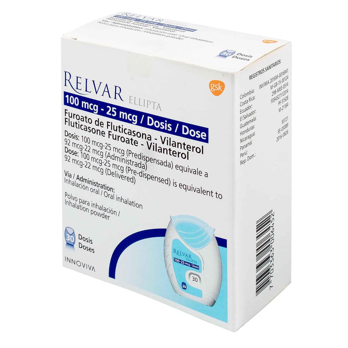 Relvar Ellipta 100/25 Mcg Gsk Polvo Caja X 30 Dosis.