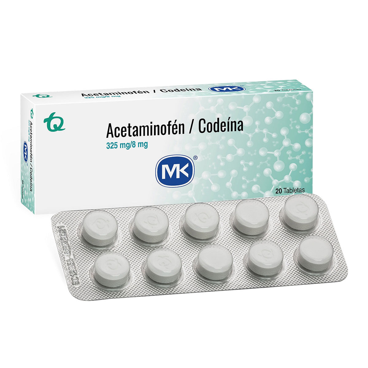 Acetaminofén/Codeína 325 Mg/8 Mg Mk Caja X 20 Tabletas.