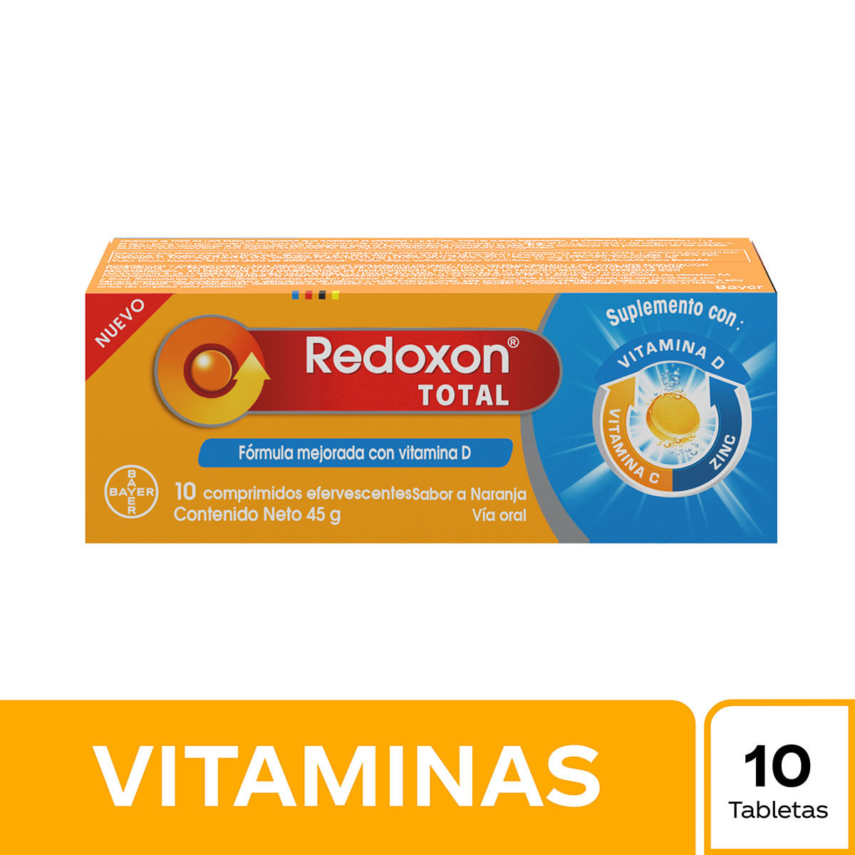 Redoxon Total Bayer Naranja Tubo x 10 Comprimidos Efervescentes