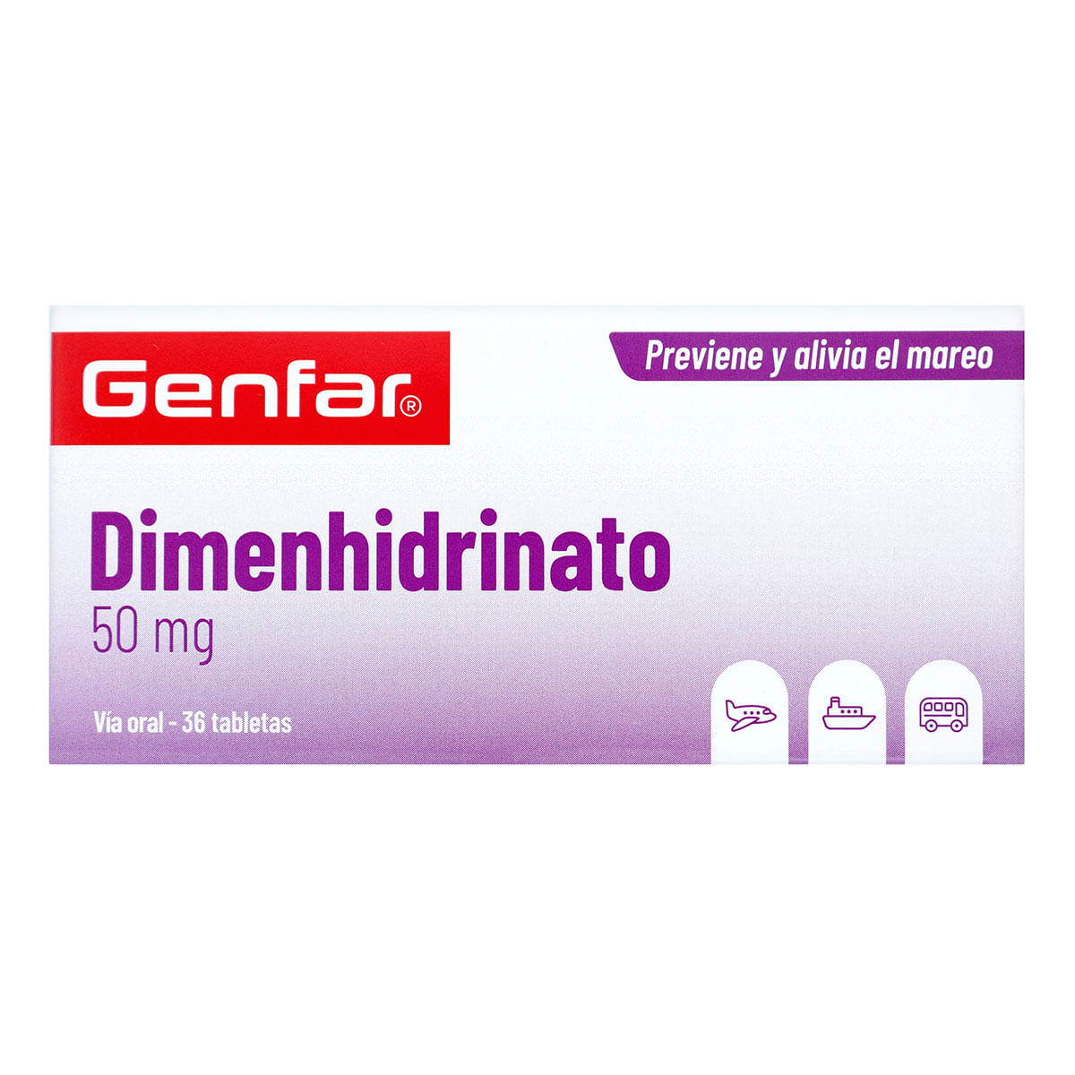 Dimenhidrinato 50 mg Genfar Caja x 36 tabletas