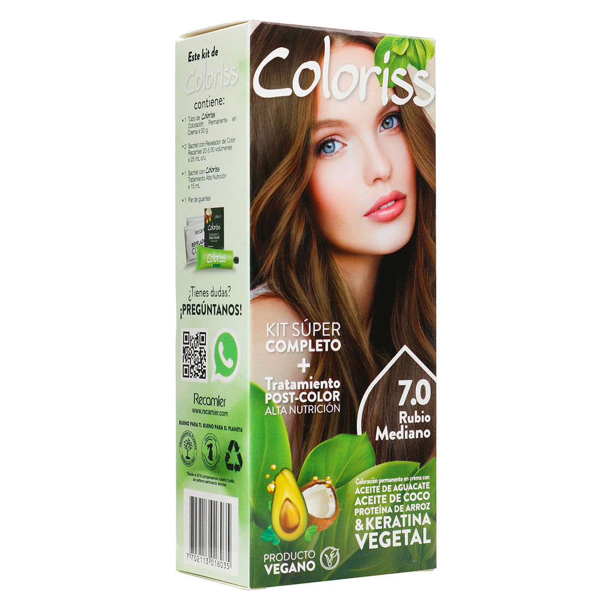 Tinte Permanente Coloriss Kit 7.0 Rubio Mediano x Caja.