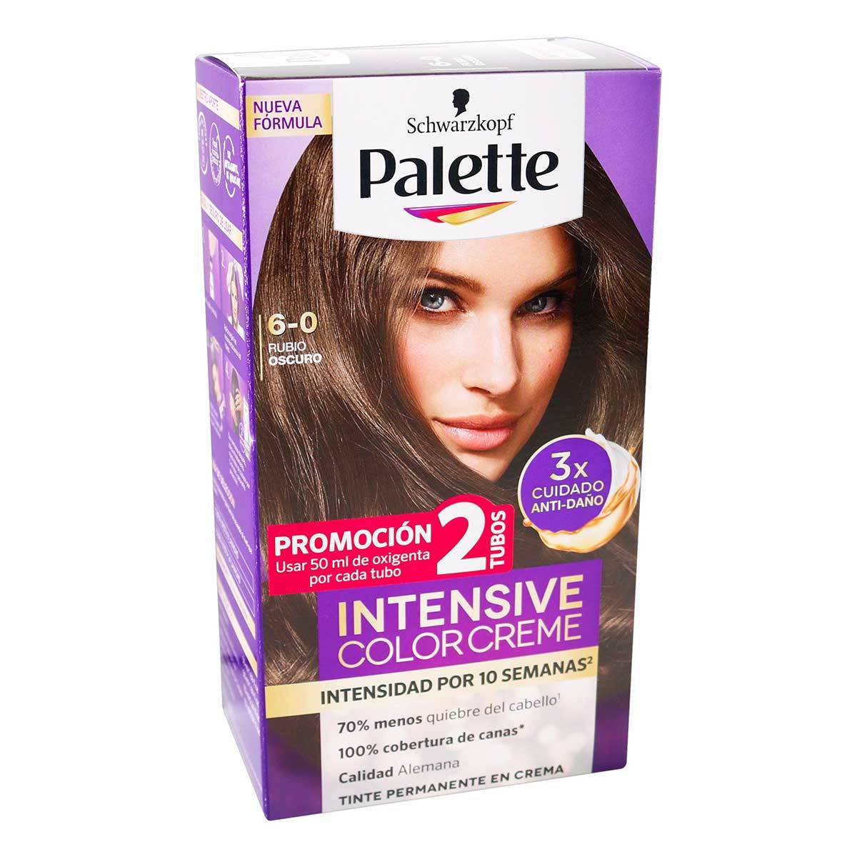 Tinte Permanente Schwarzkopf Palette Color Creme 6-0 Rubio Obscuro x Caja Promoción 2 Tubos.