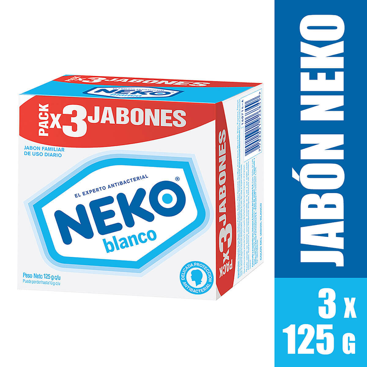 Jabón Neko Blanco Barra x 125 g x 3 Uds.