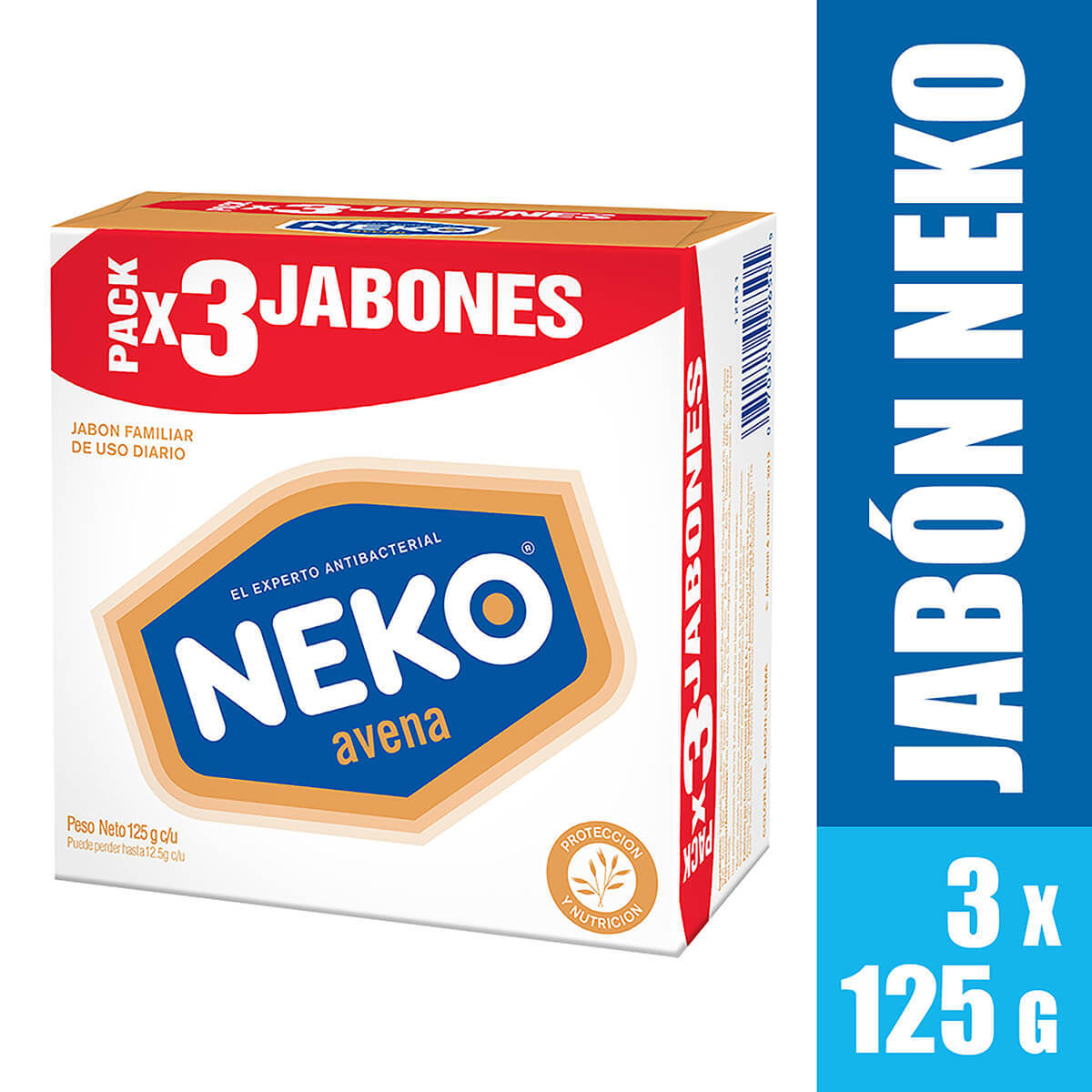 Jabón Neko Avena Barra x 125 g x 3 Uds.
