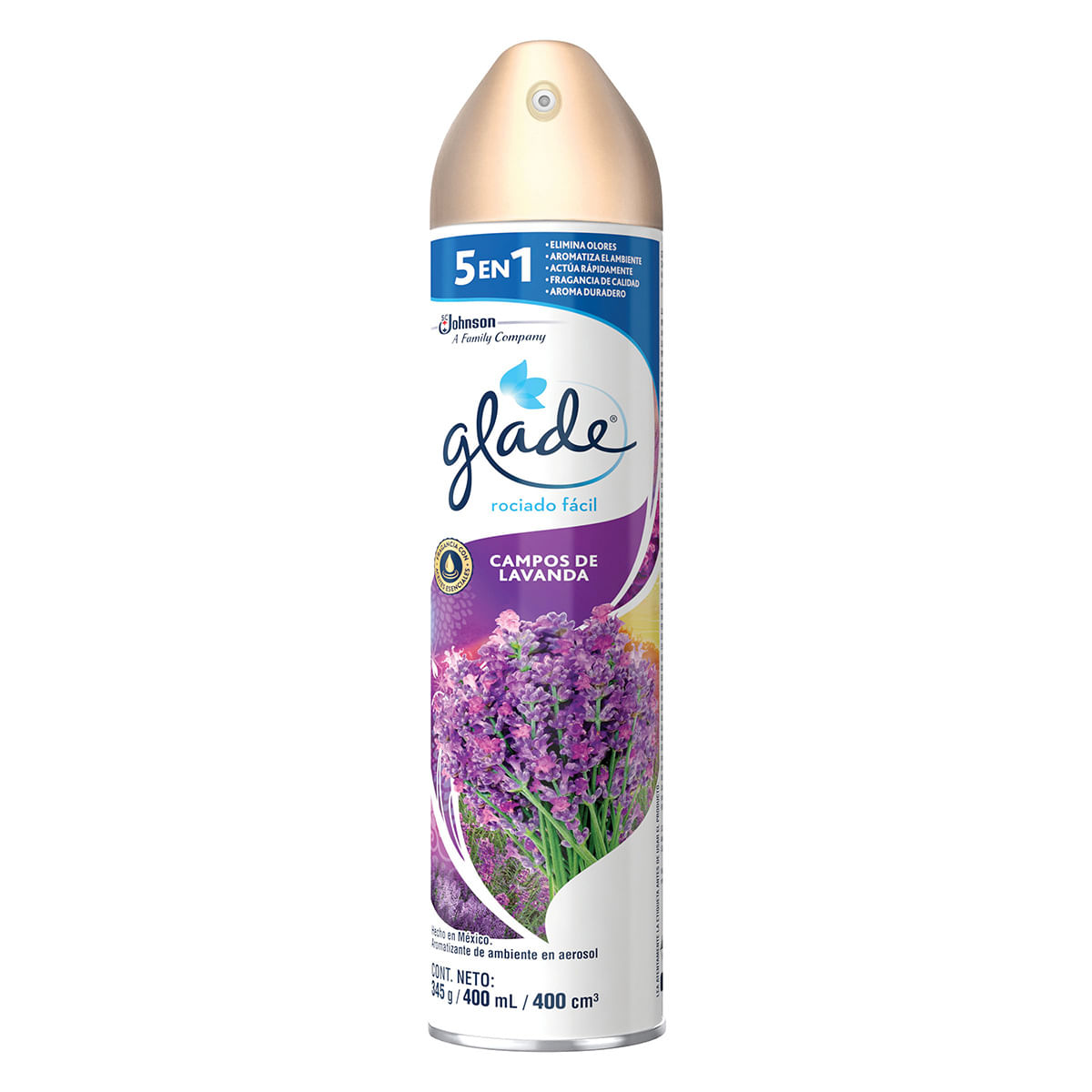 Aromatizante Glade Campos De Lavanda 5 En 1 Aerosol X 400 Ml.