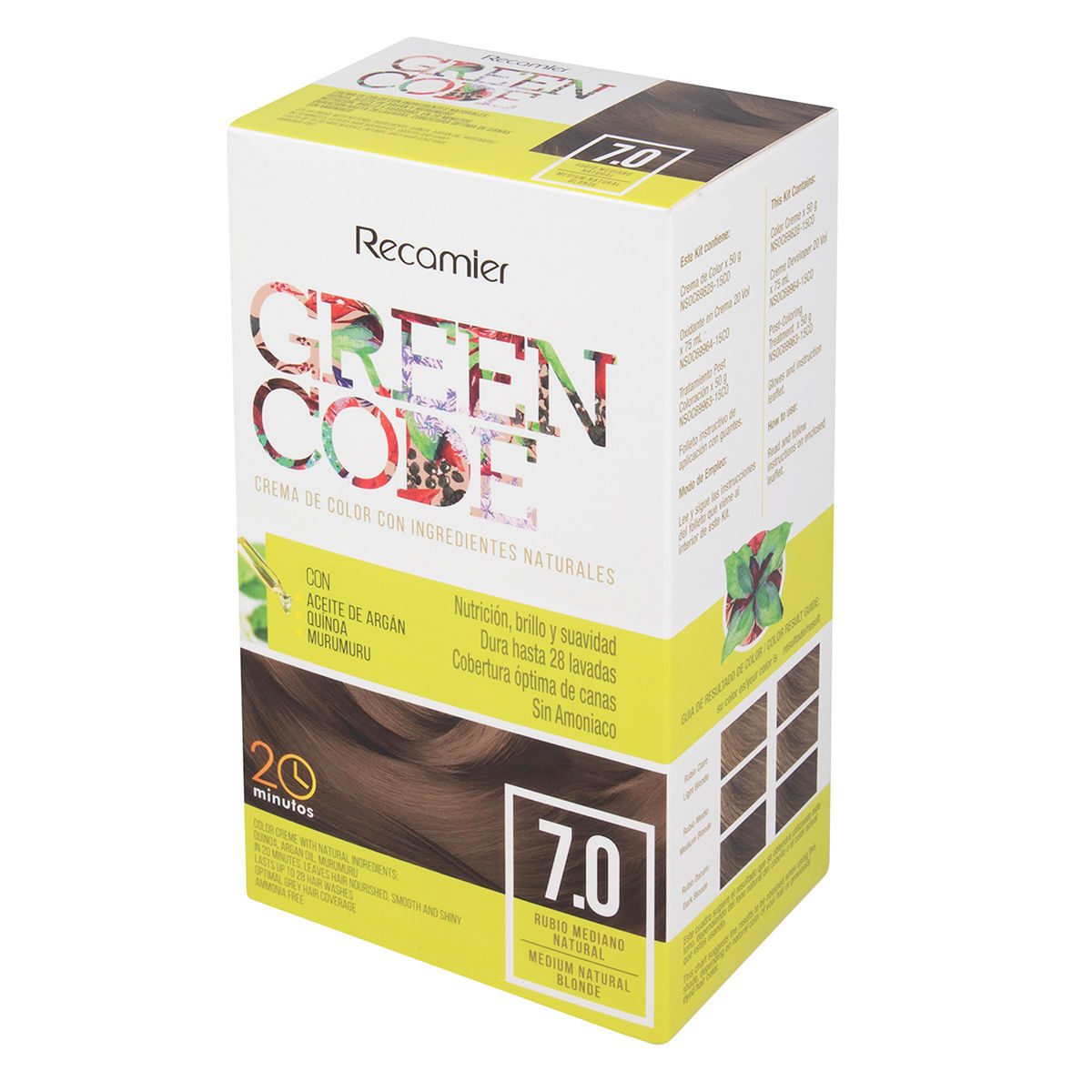 Tinte Permanente Green Code Kit 7.0 Rubio Mediano Natural x Caja.