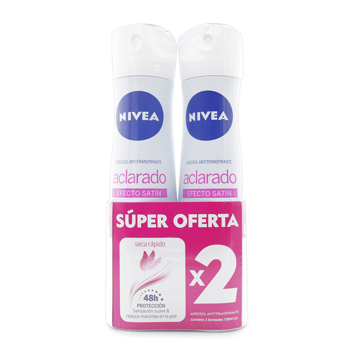 Antitranspirante Nivea Mujer Aclarado Efecto Satín Aerosol x 150 mL x 2 Uds Súper Descuento