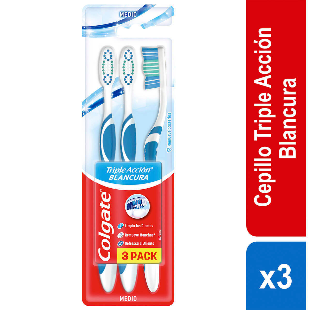 Cepillo Dental Colgate Triple Acción Blancura Medio Blister x 3 Uds Empaque Familiar.
