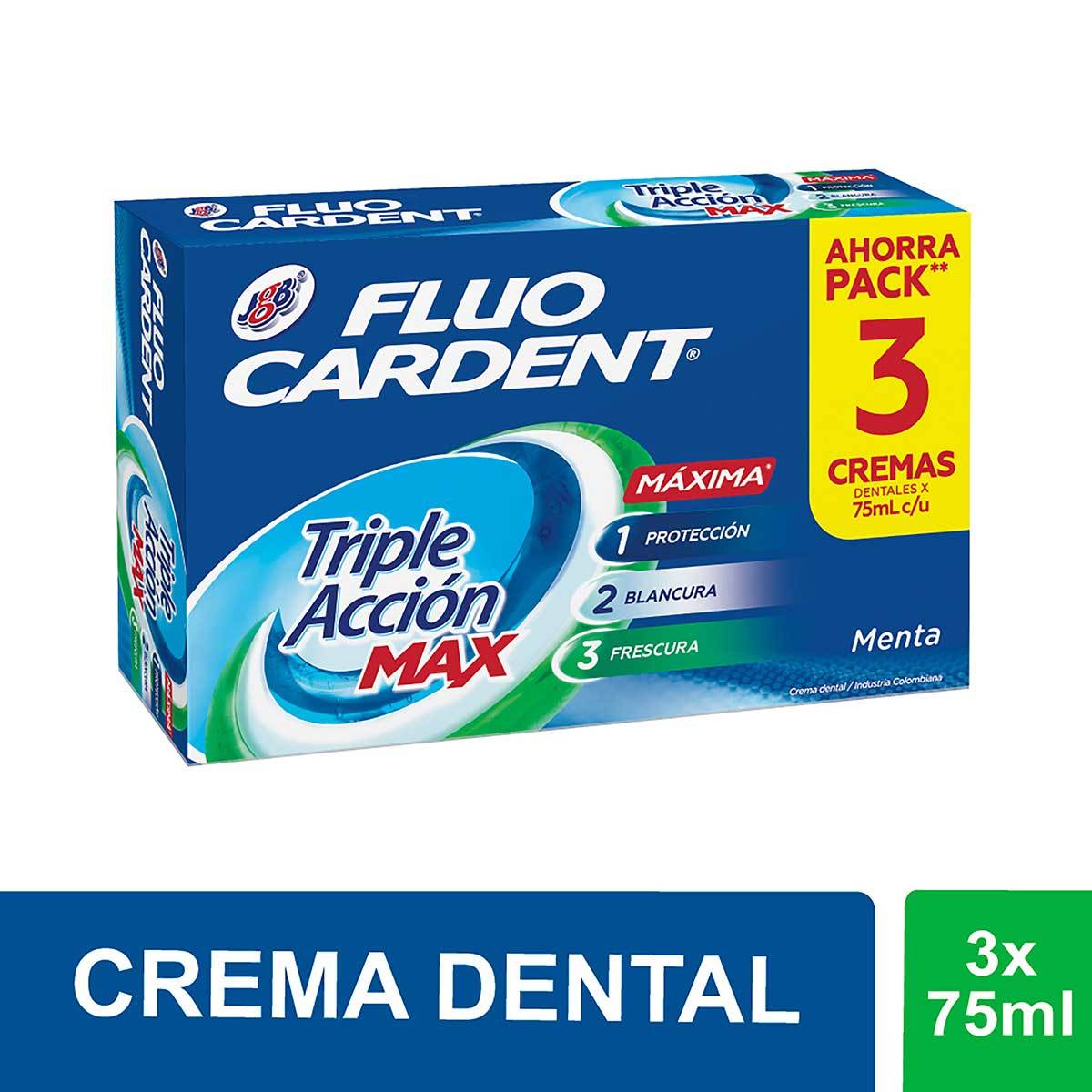 Crema Dental Fluo Cardent Frescura Max Caja x 75 gr x 3 Uds Ahorra Pack.