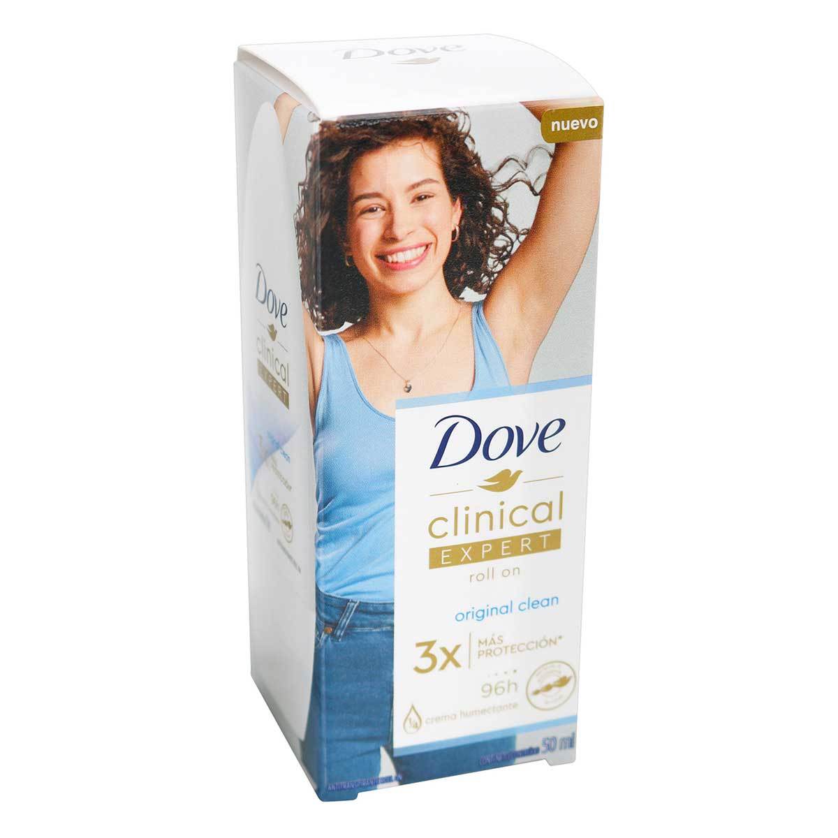 Desodorante Dove Mujer Clinical Expert Original Clean 3x Más Protección Roll On x 50 mL.