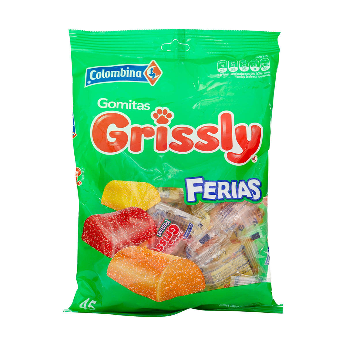 Gomas Grissly Ferias Sabores Naranja. Piña y Fresa Paquete x 45 Uds.