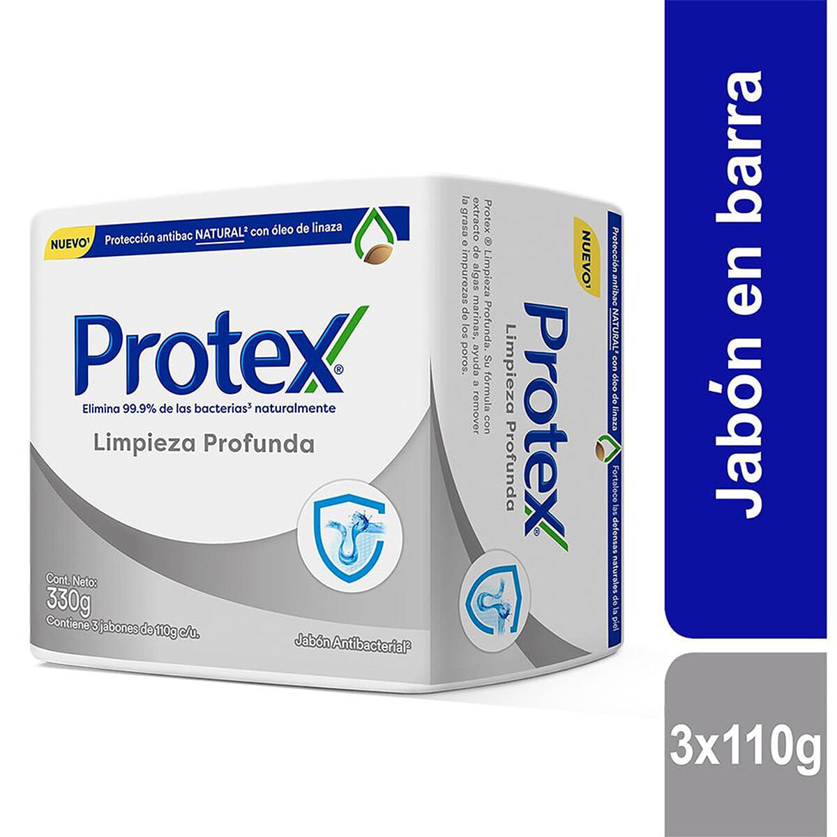Jabón Antibacterial Protex Limpieza Profunda Barra x 110 g Empaque x 3 Uds.