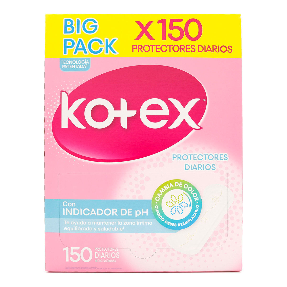 Big Pack Protectores Diarios con Indicador de pH Kotex Caja x 150 Uds