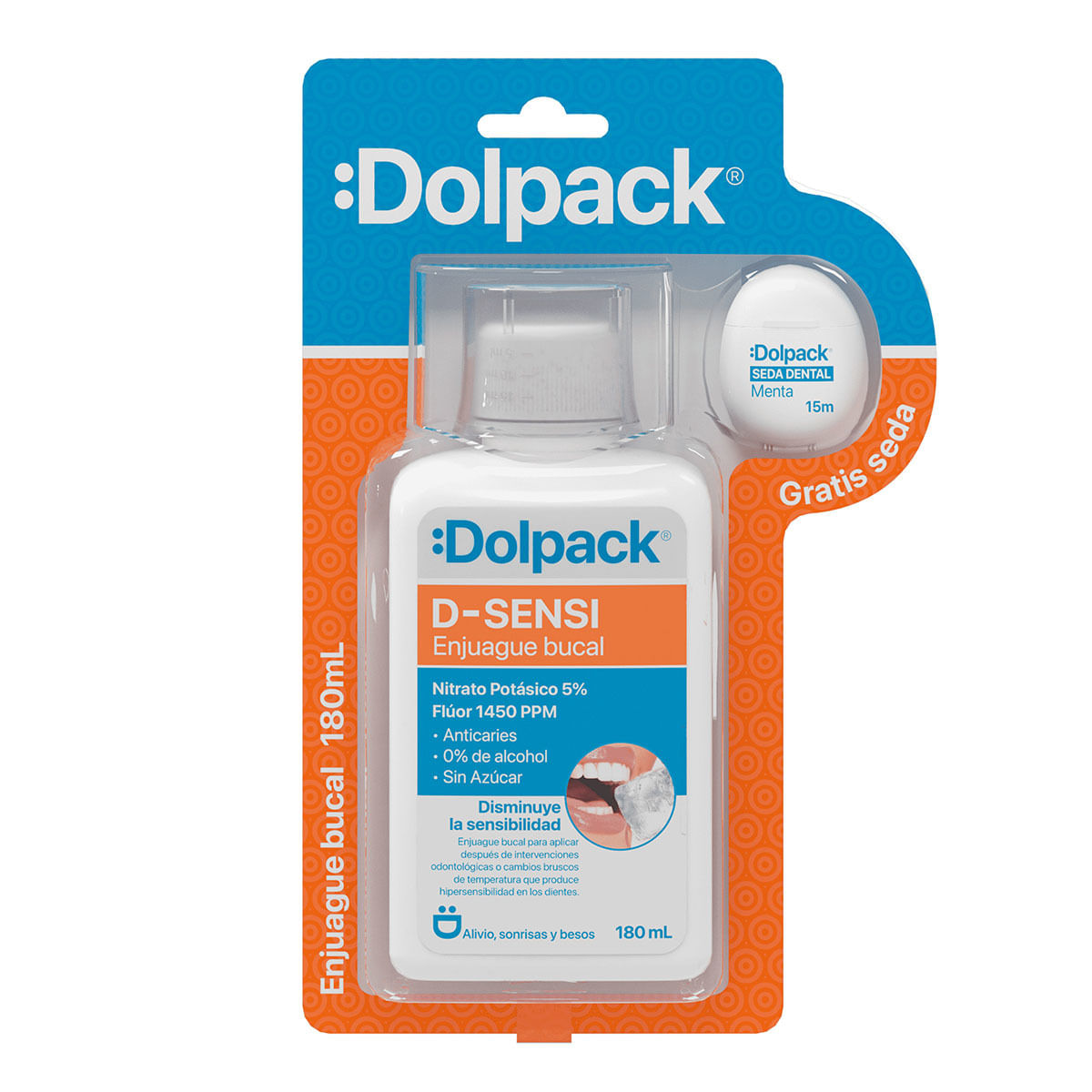 Enjuague Bucal D-sensi Dolpack Frasco x 180 mL + Seda Dental Menta x 15 m