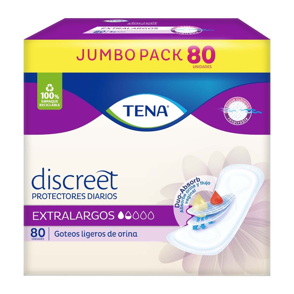 Protectores Diarios Tena Discreet Extralargo Caja x 80 uds
